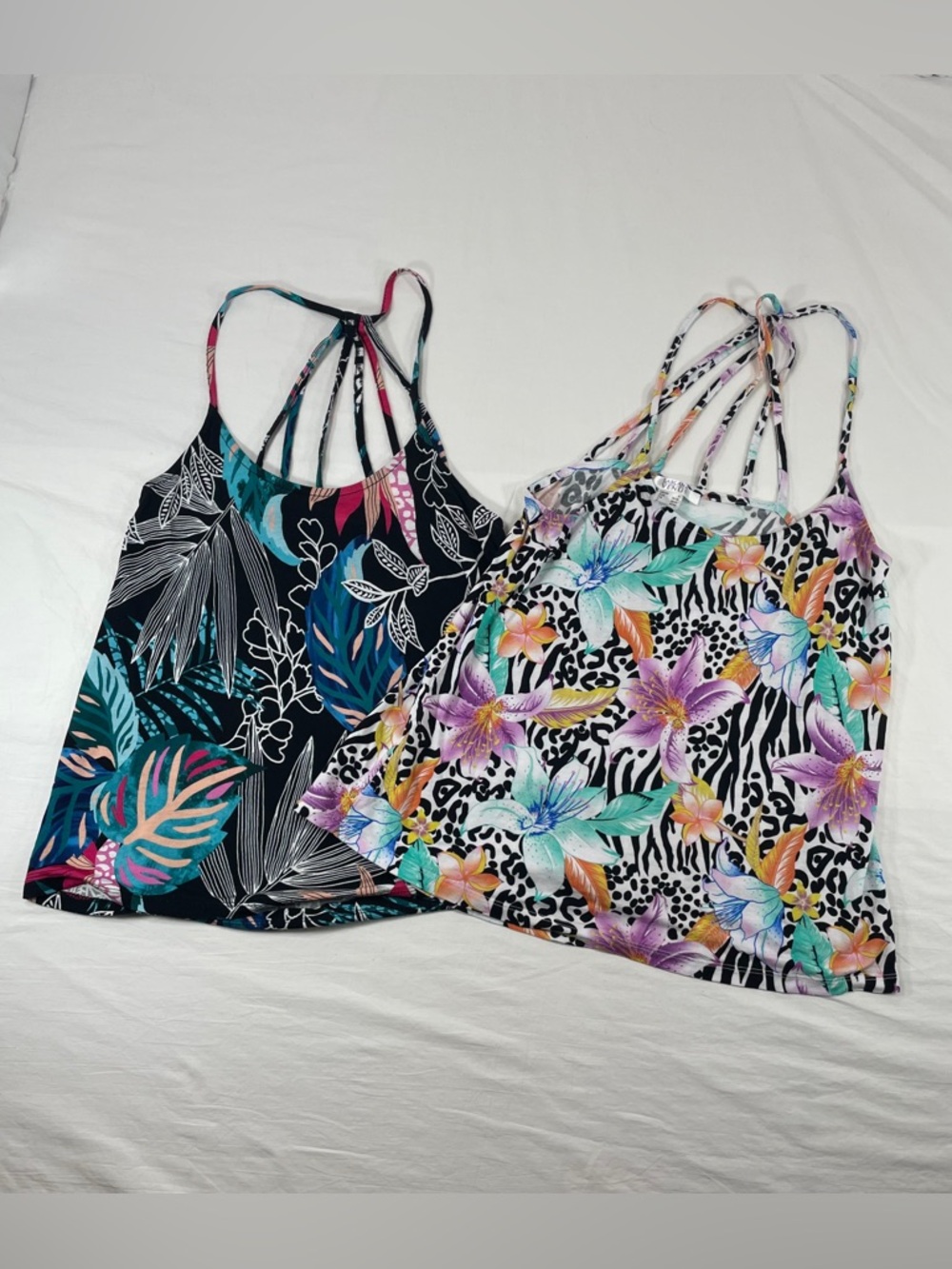 LASCANA VENUS Set of 2 Tropical Floral Strappy Tank Top Teal Pink Women’s Small